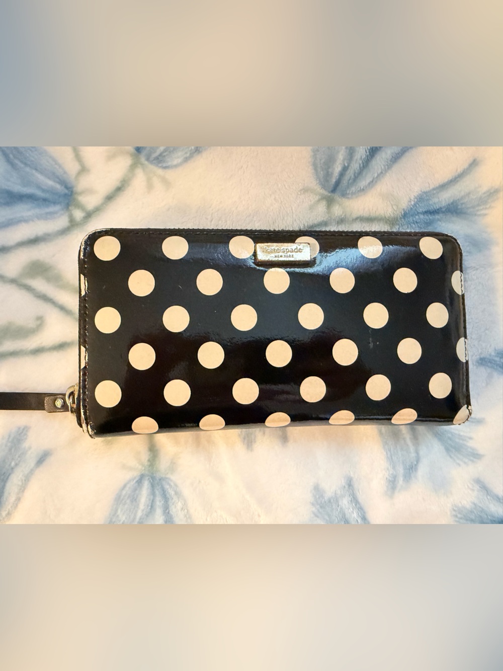 Kate Spade Black and Cream Continental Polka Dot Zip Wallet